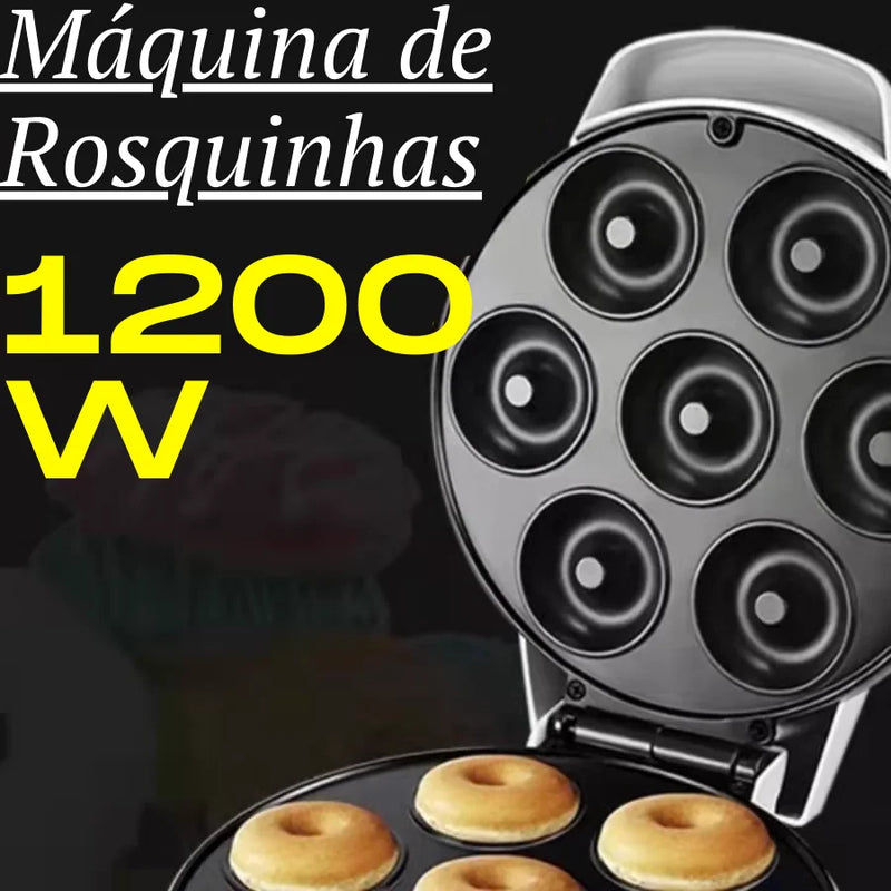 Mini Maquina de Donuts 7 Bocas Superficie Antiaderente Fácil de Usar e Lavar Confeitaria Doce