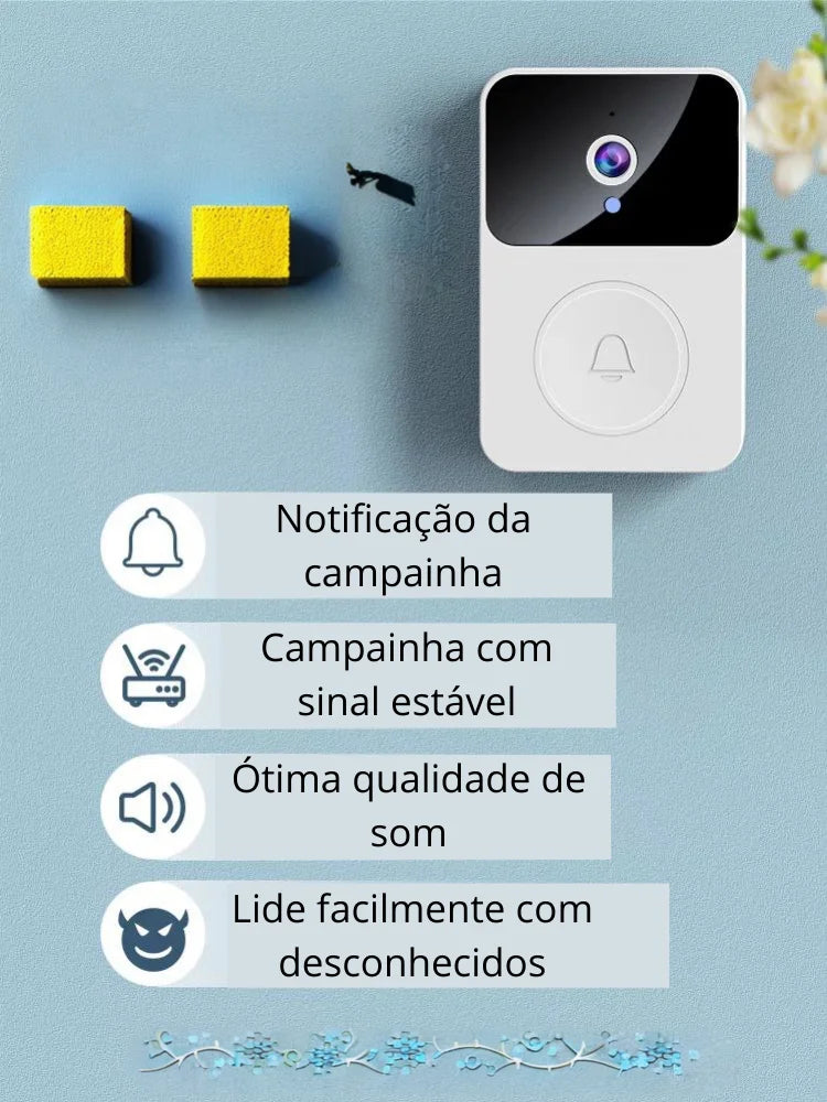 Campainha Inteligente com Câmera e App Sem Fio Wi-Fi HD Smart Home  Recarregável