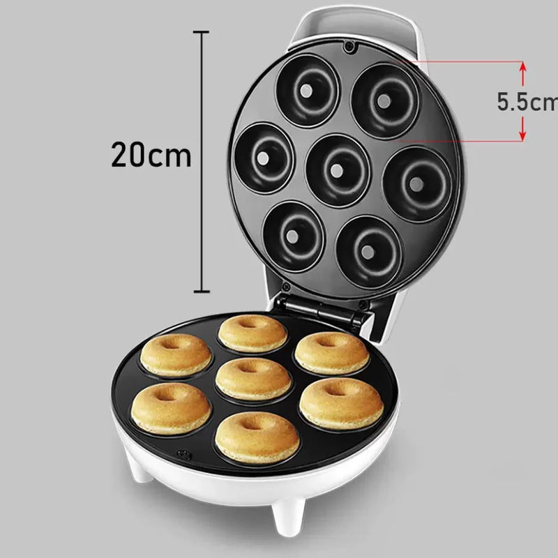 Mini Maquina de Donuts 7 Bocas Superficie Antiaderente Fácil de Usar e Lavar Confeitaria Doce