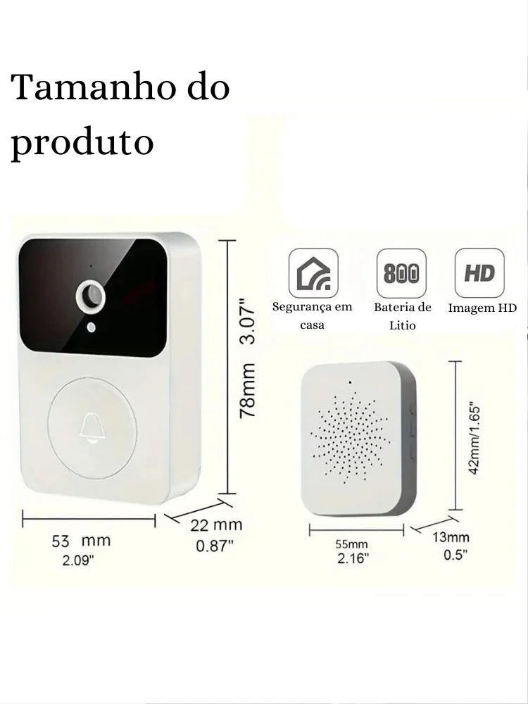 Campainha Inteligente com Câmera e App Sem Fio Wi-Fi HD Smart Home  Recarregável