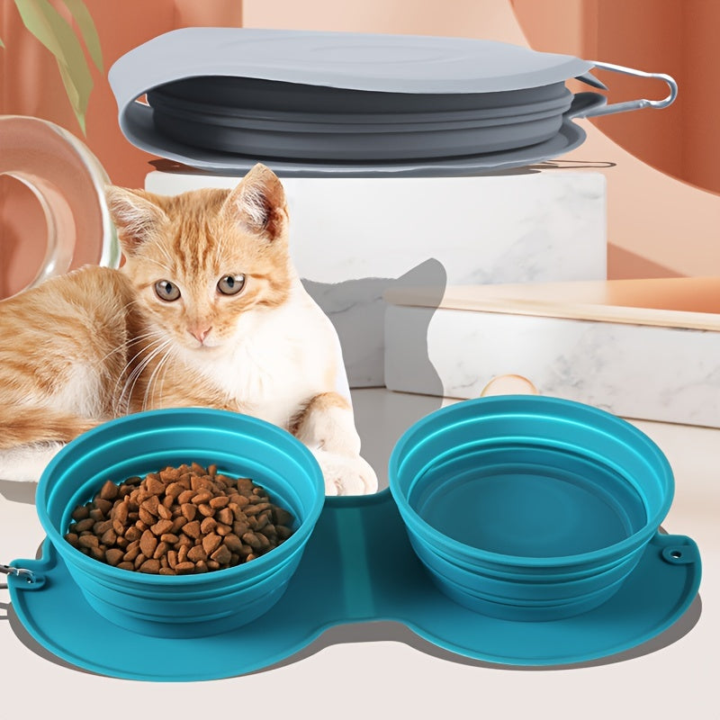 Conjunto de tigelas dobráveis de silicone para cães e gatos com tapete à prova de derramamento